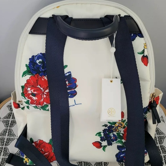 Tory Burch ella printed backpack navy floral red - Picture 2 of 5